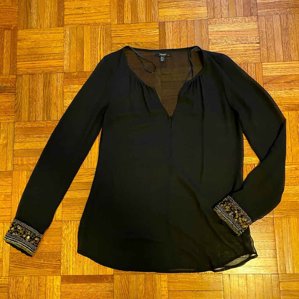 Sheer V neck long sleeve with embellishment